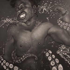 "Won't Be Eradicated" Trans Black Man Drawing (White Charcoal on Black Paper)